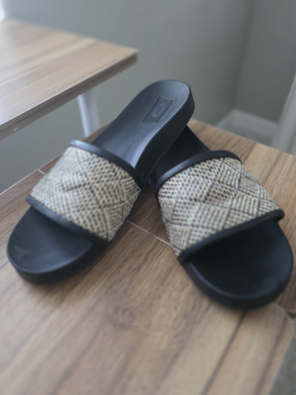 O'Rageous Woven Slide Sandals - Black and Natural